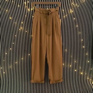 Pleated tie-waist cotton pant